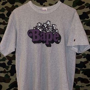 BAPE Purple Logo Gray Tee Shirt